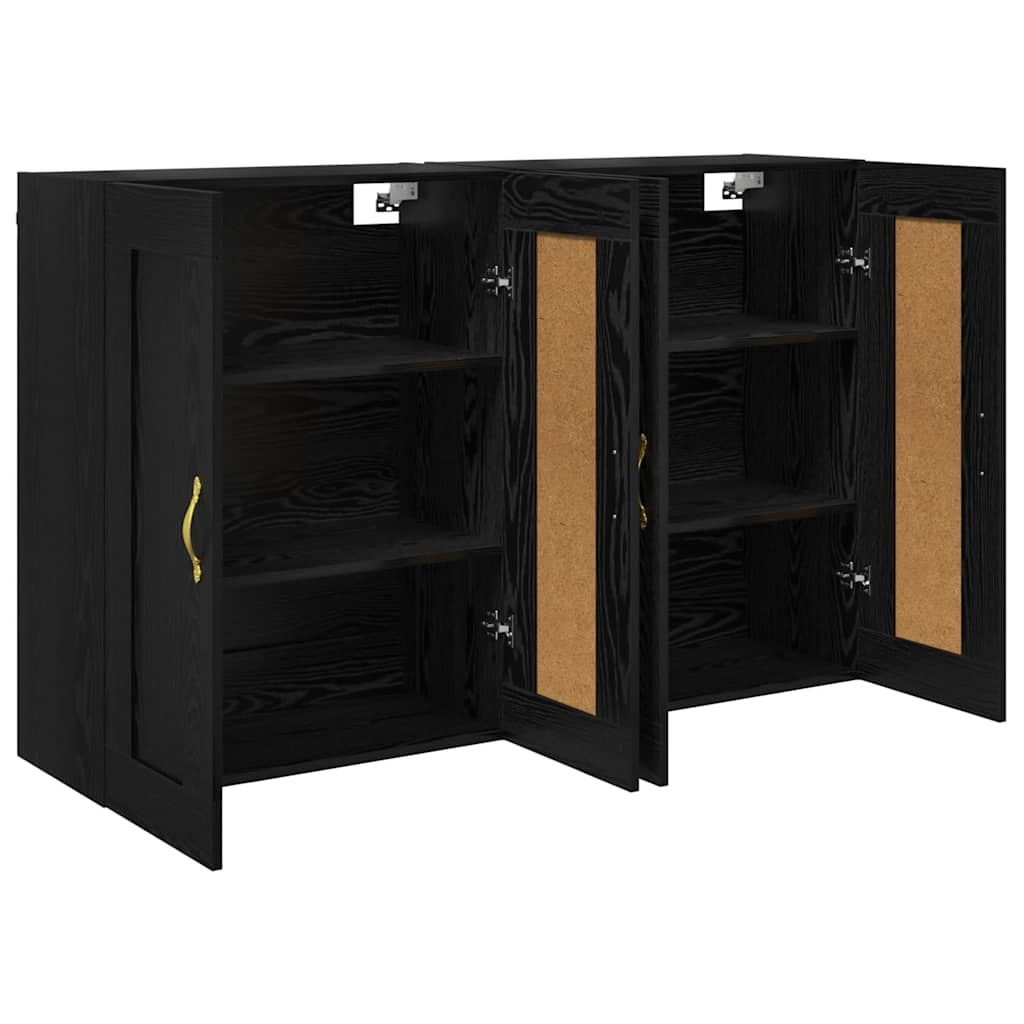 Wandmontierter Schrank 2 pcs Schwarz Eichen-Optik Holzwerkstoff
