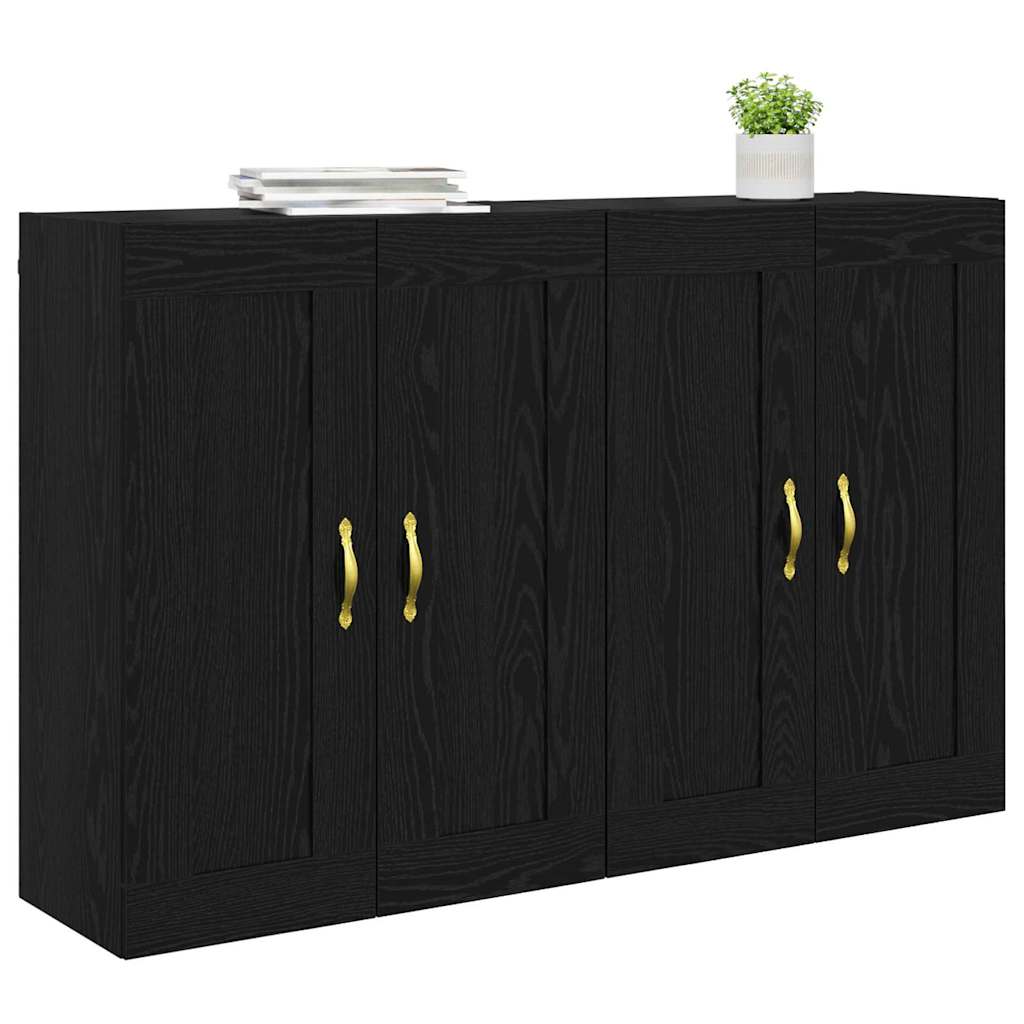 Wandmontierter Schrank 2 pcs Schwarz Eichen-Optik Holzwerkstoff