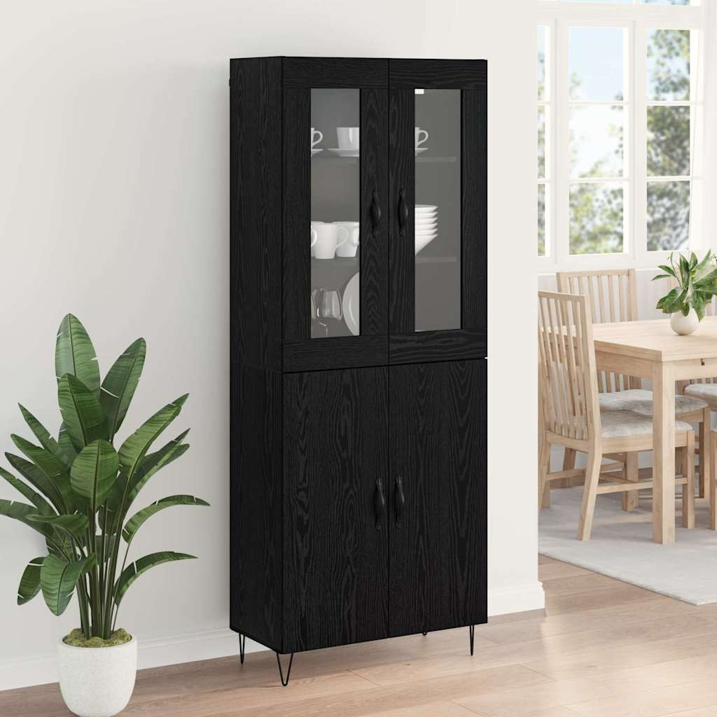 Highboard Weiß und Schwarz Eiche 69,5 x 34 x 180 cm