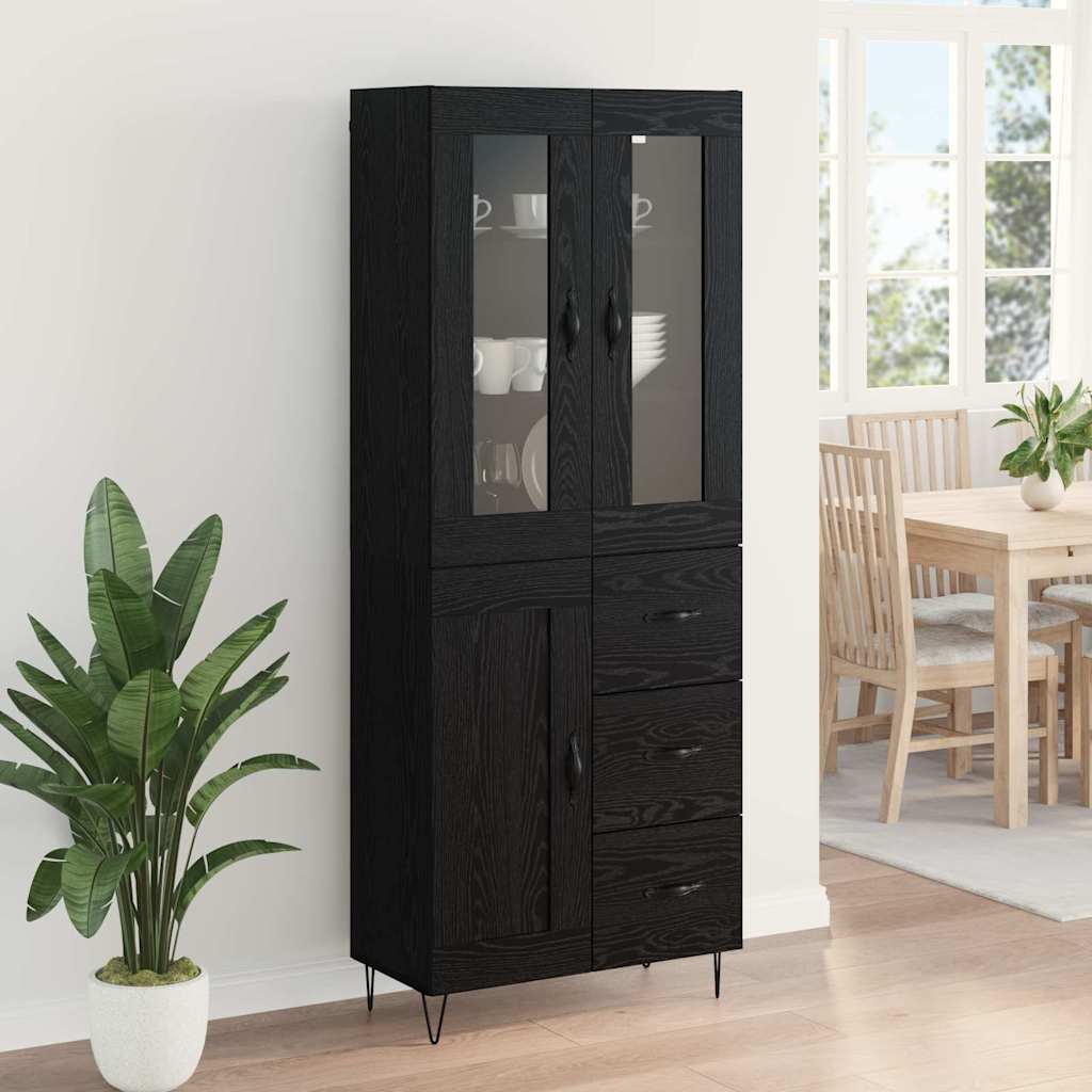 Highboard Schwarz Eichen-Optik 69,5 x 34 x 90 cm Holzwerkstoff