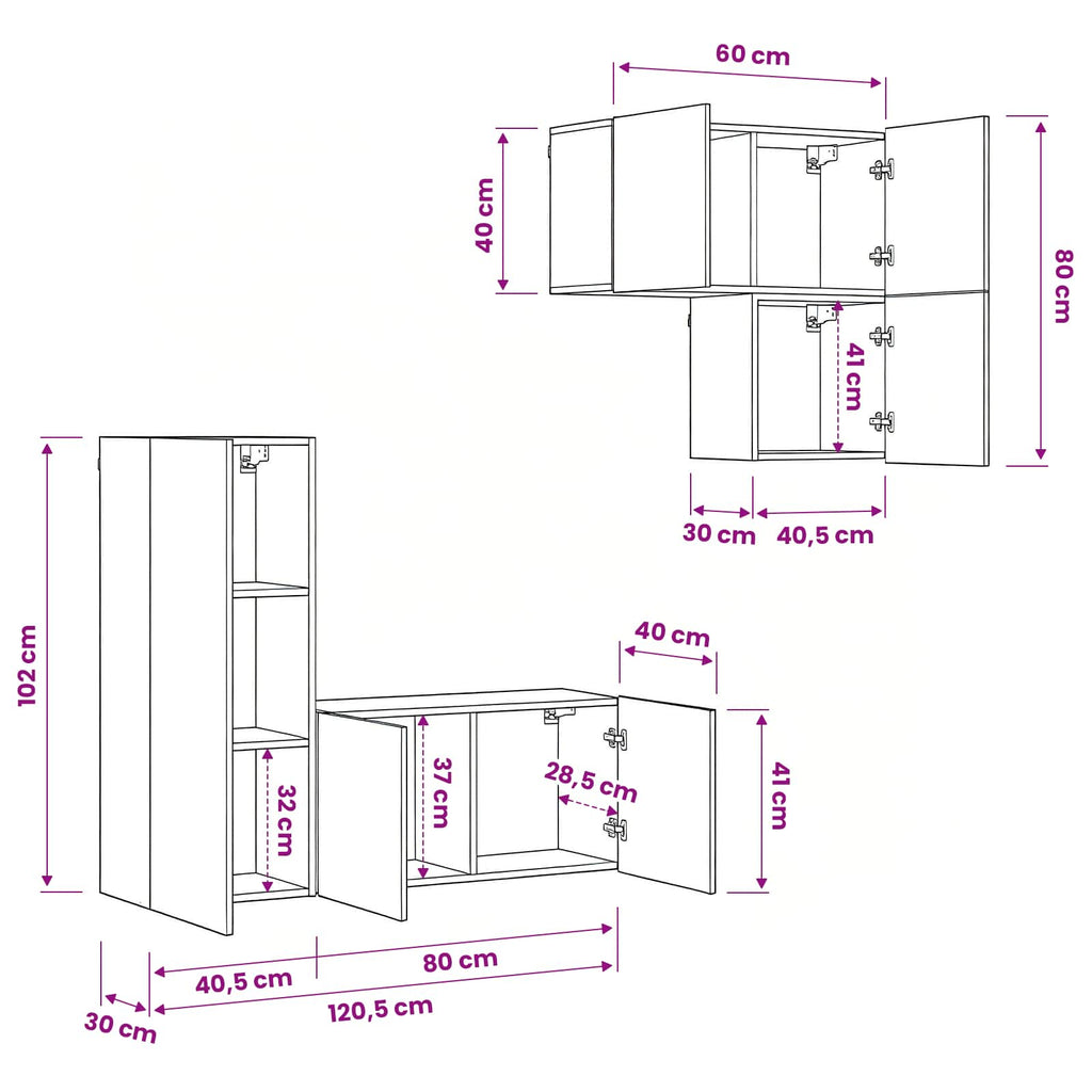 TV-Schränk Wandmontiert 4 pcs Altholz Holzwerkstoff