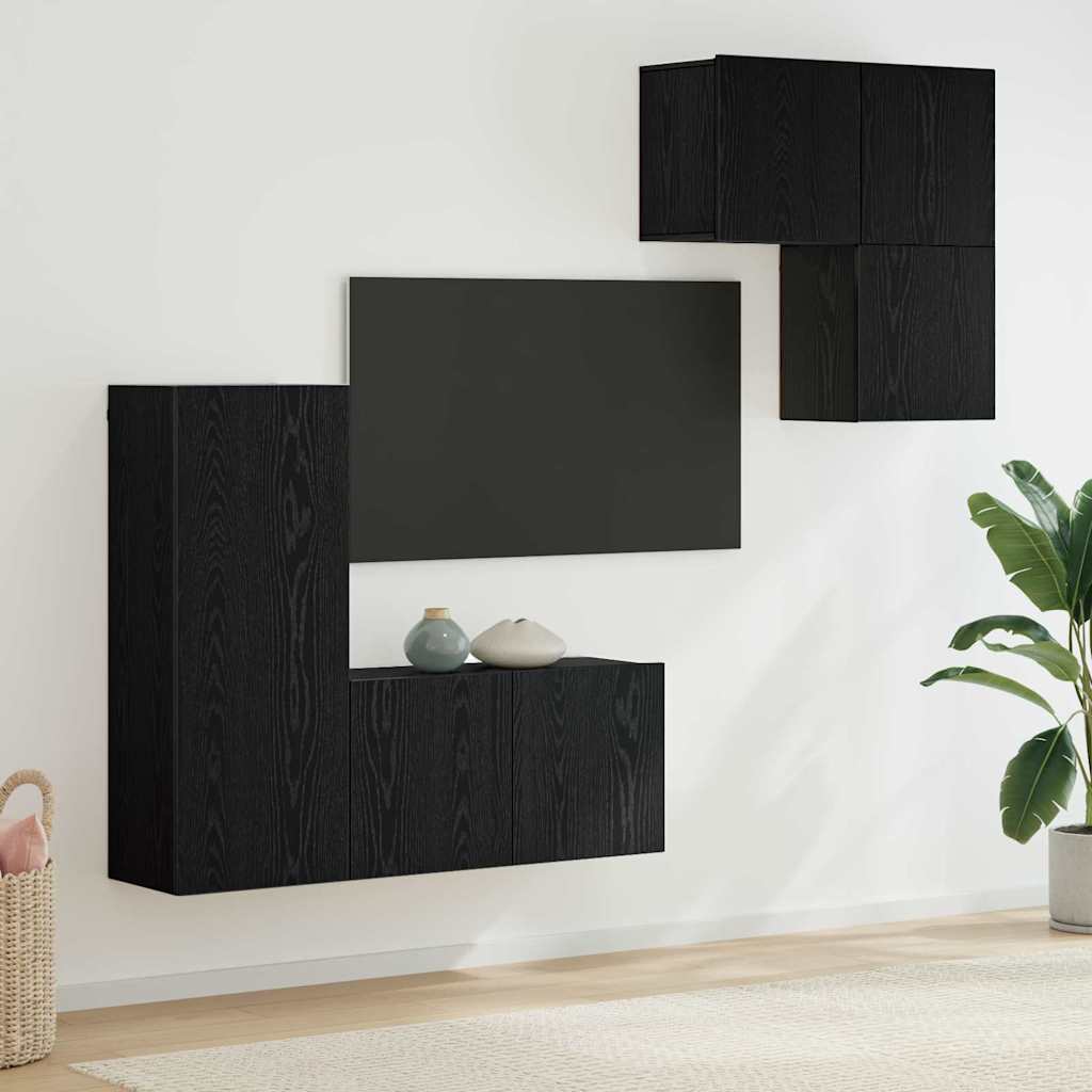 TV-Schränk 4 pcs Schwarz Eichen-Optik Holzwerkstoff