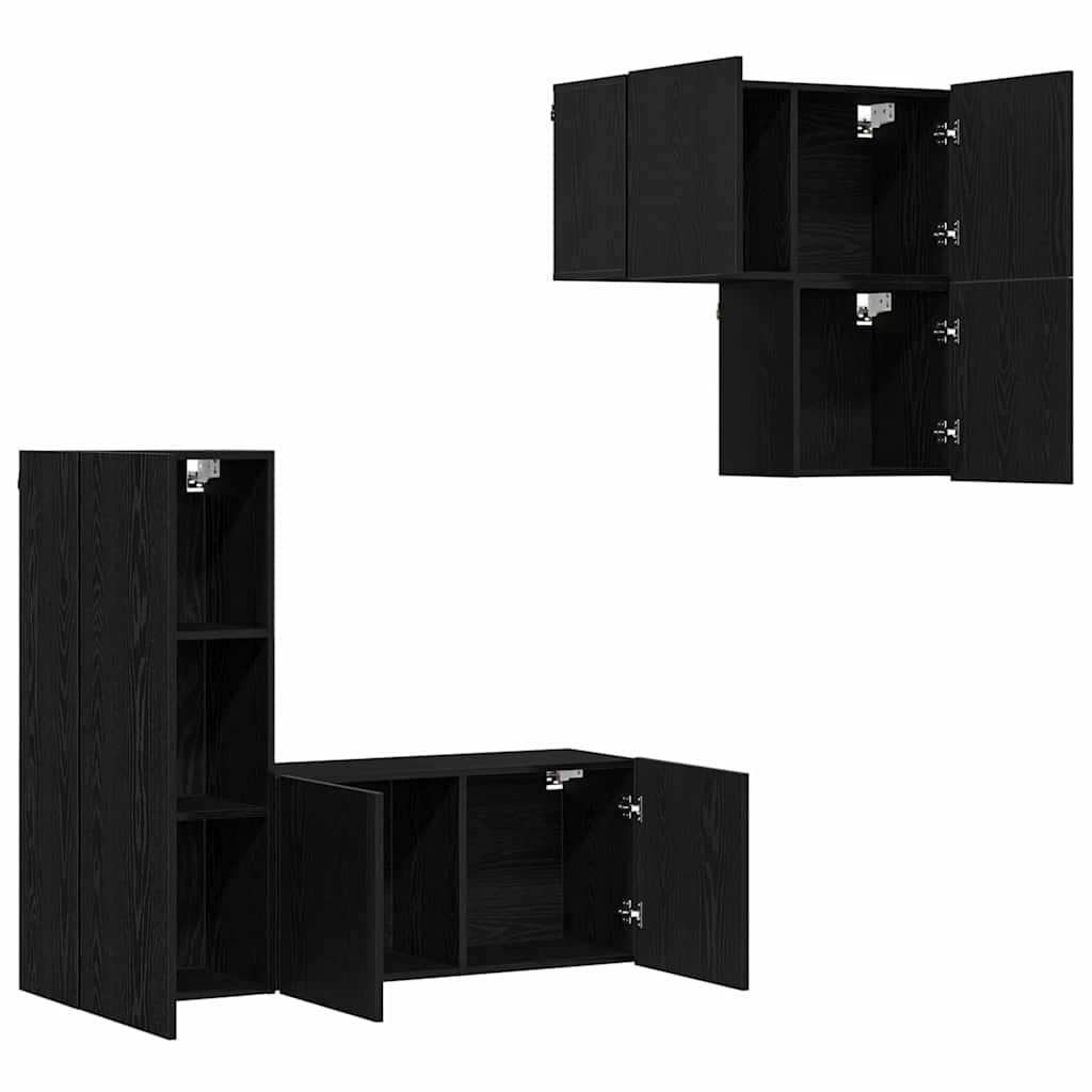 TV-Schränk 4 pcs Schwarz Eichen-Optik Holzwerkstoff