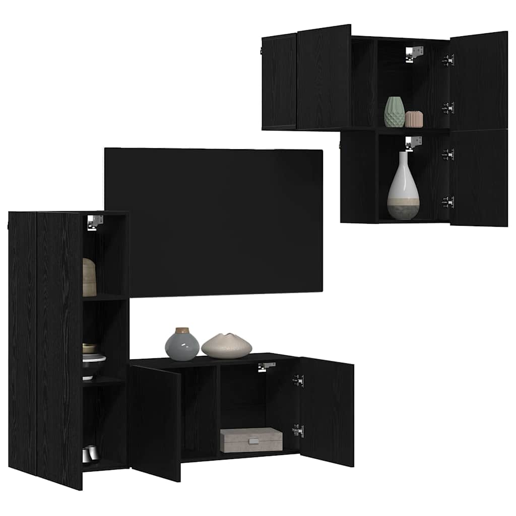 TV-Schränk 4 pcs Schwarz Eichen-Optik Holzwerkstoff
