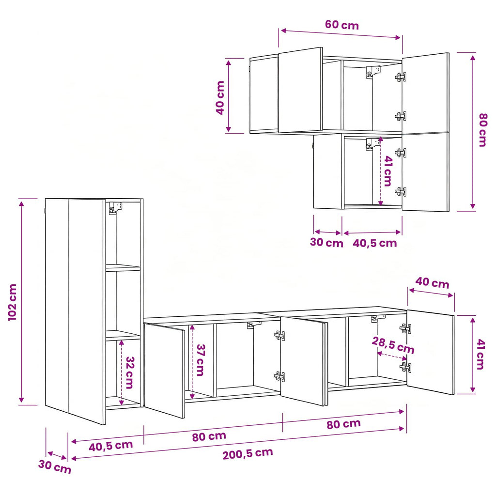 TV-Wandmöbel Wandmontiert 5 pcs Altholz Holzwerkstoff