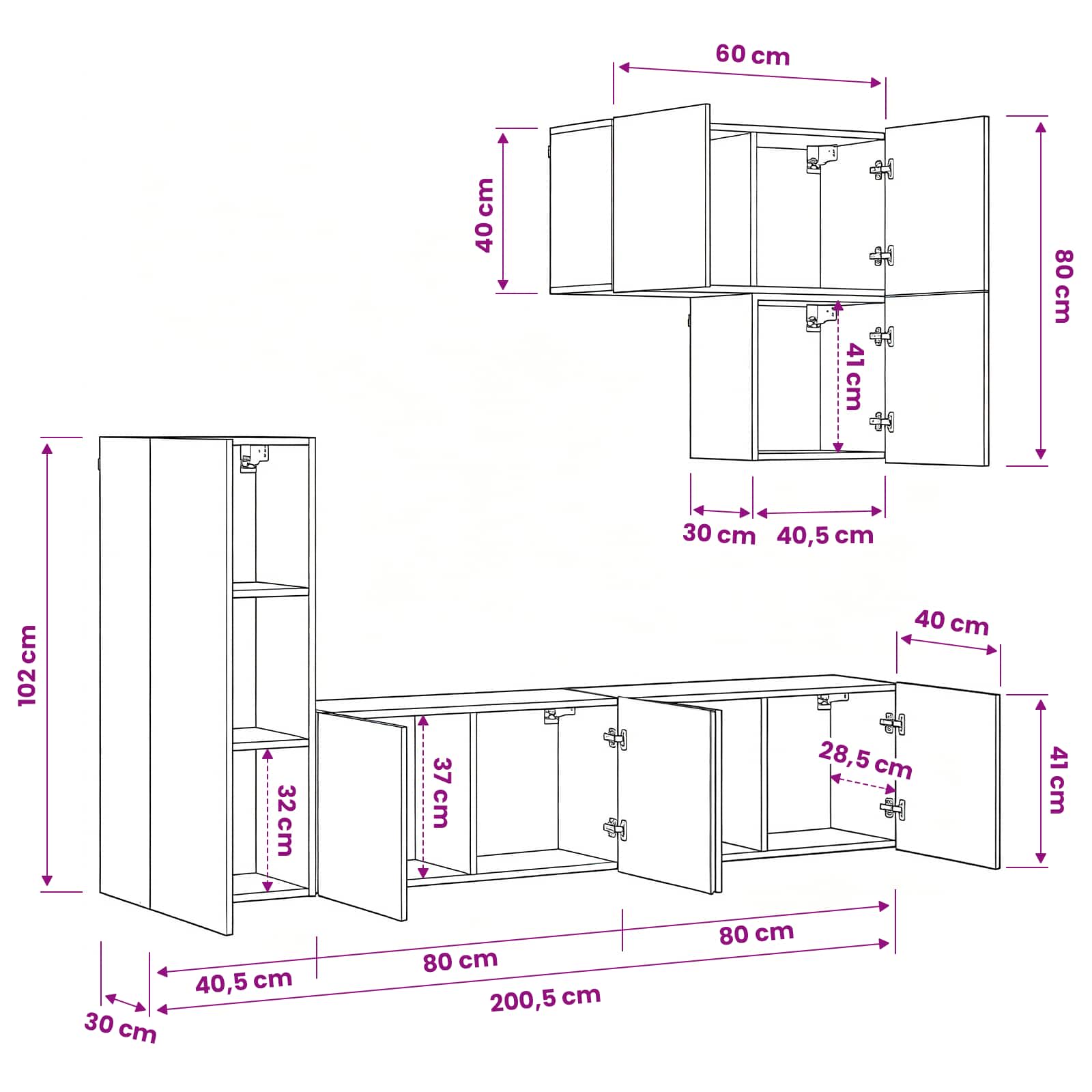 TV-Wandmöbel Wandmontiert 5 pcs Artisan-Eiche Holzwerkstoff