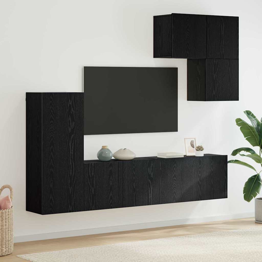 TV-Wandmöbel 5 pcs Schwarz Eichen-Optik Holzwerkstoff