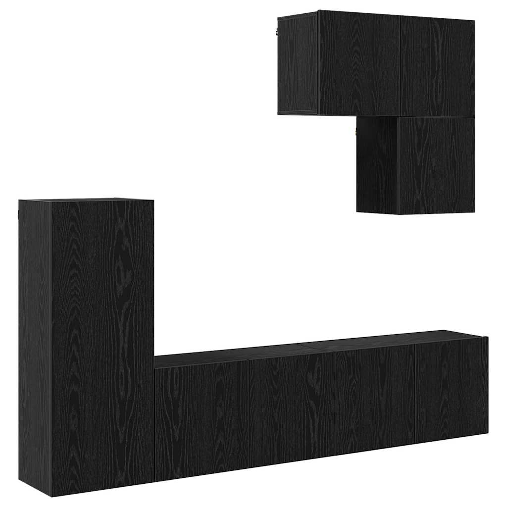 TV-Wandmöbel 5 pcs Schwarz Eichen-Optik Holzwerkstoff