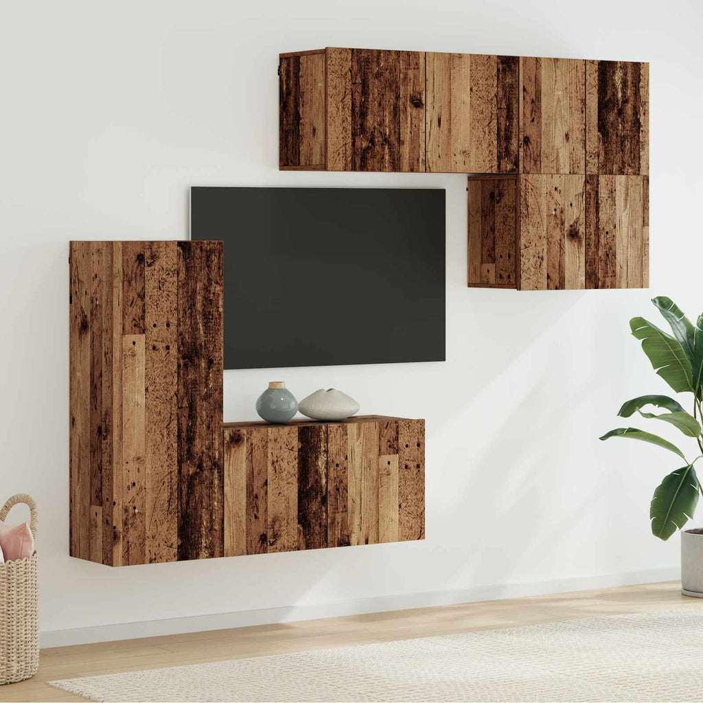 TV-Wandmöbel Wandmontiert 5 pcs Altholz Holzwerkstoff