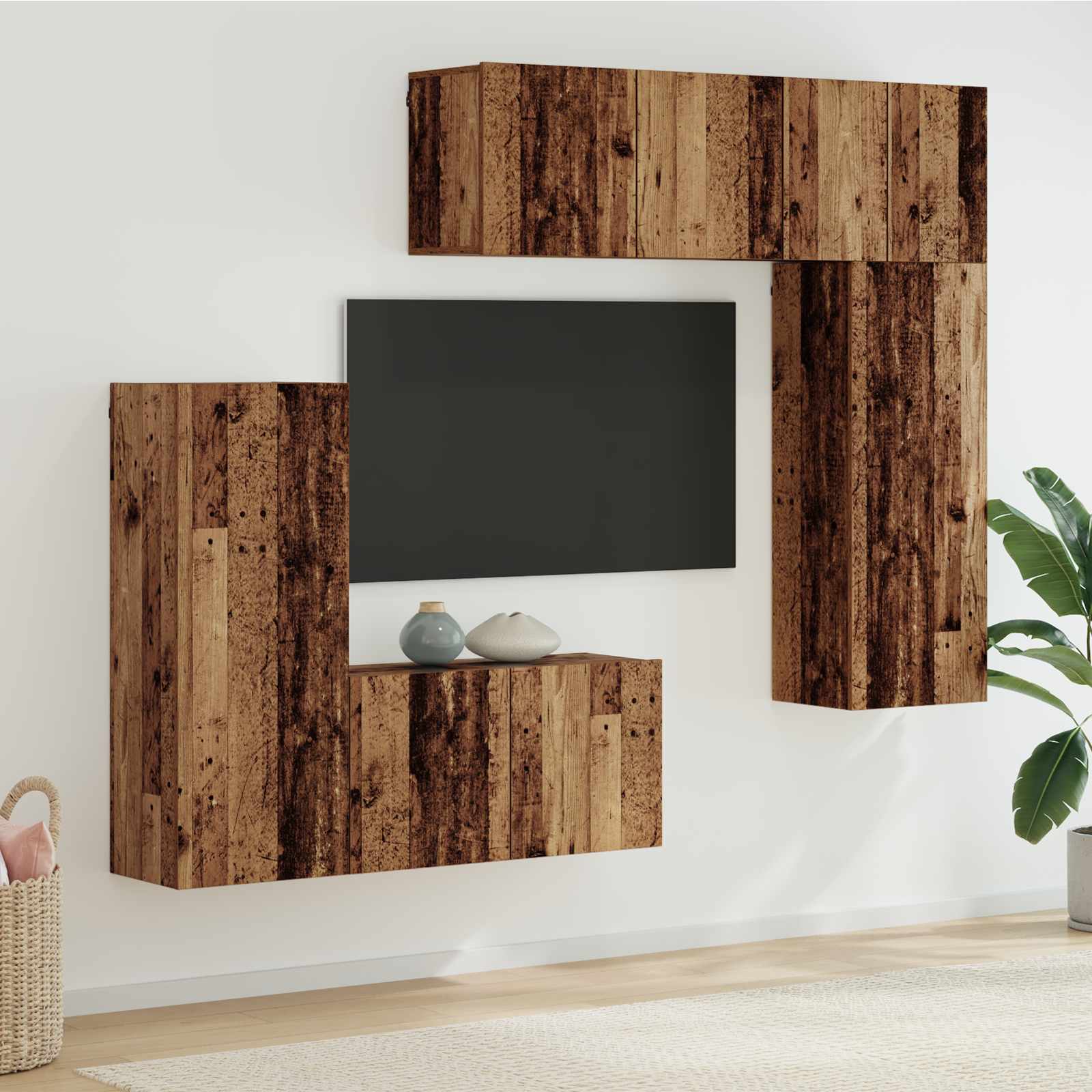 TV-Wandmöbel Wandmontiert 5 pcs Altholz Holzwerkstoff