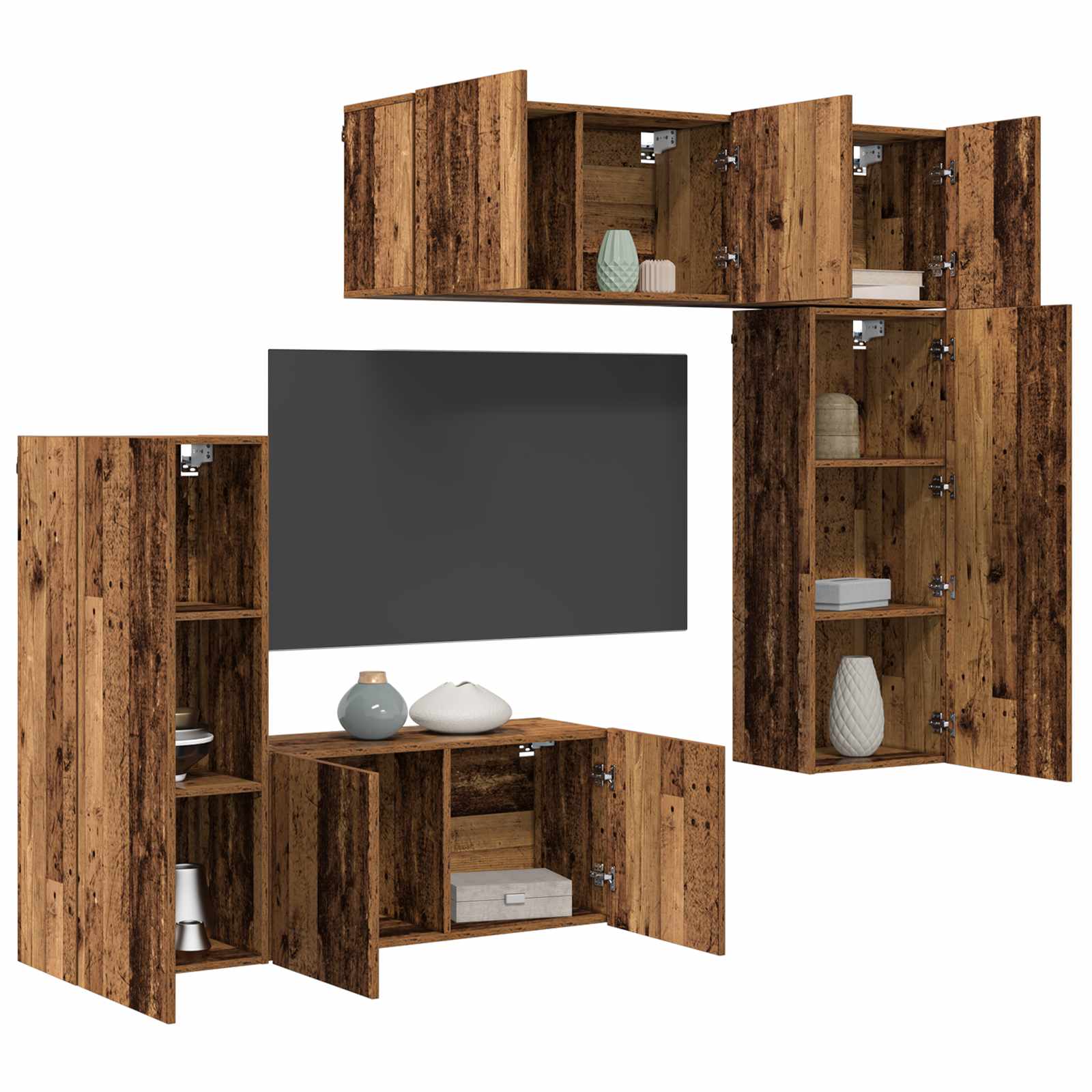 TV-Wandmöbel Wandmontiert 5 pcs Altholz Holzwerkstoff
