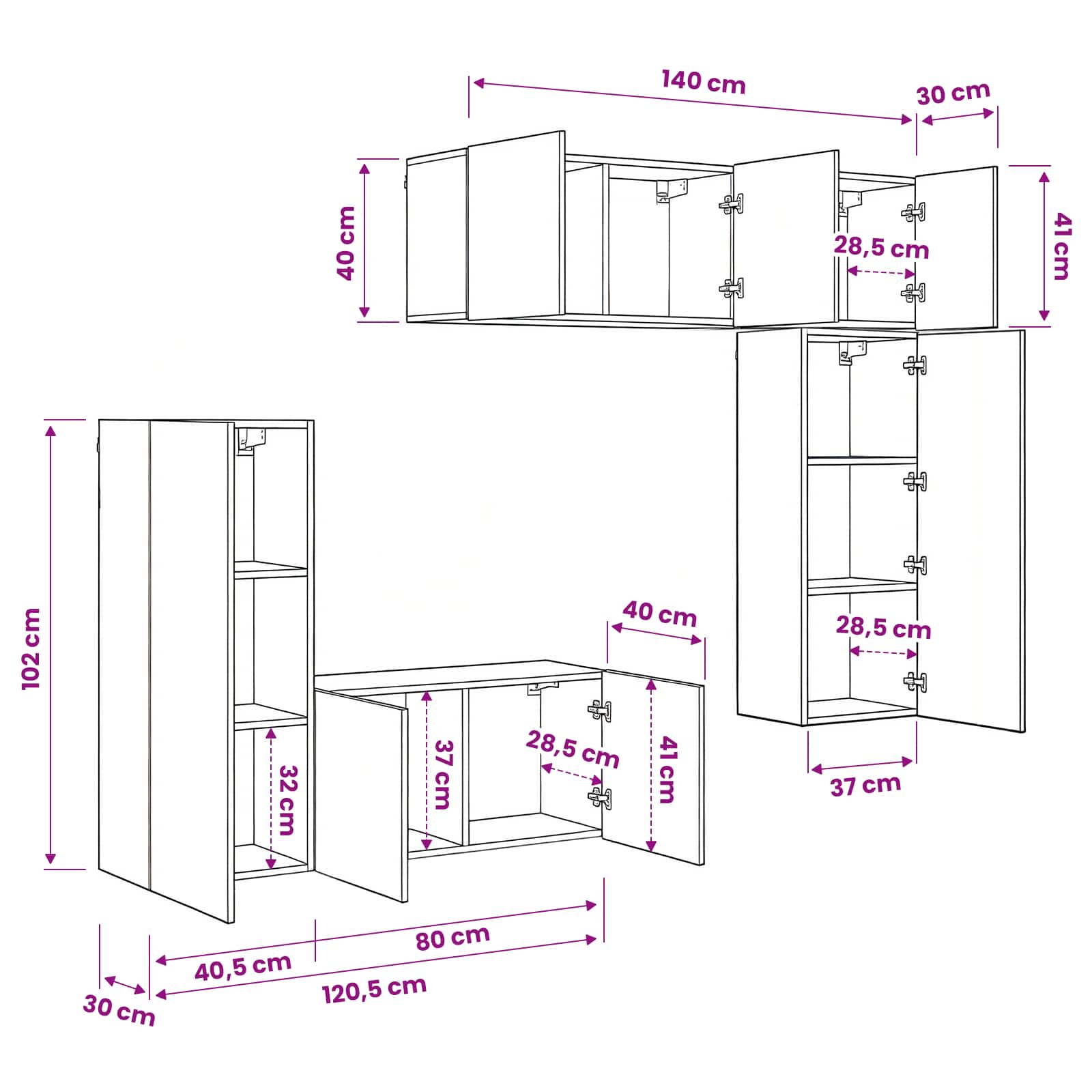 TV-Wandmöbel Wandmontiert 5 pcs Altholz Holzwerkstoff