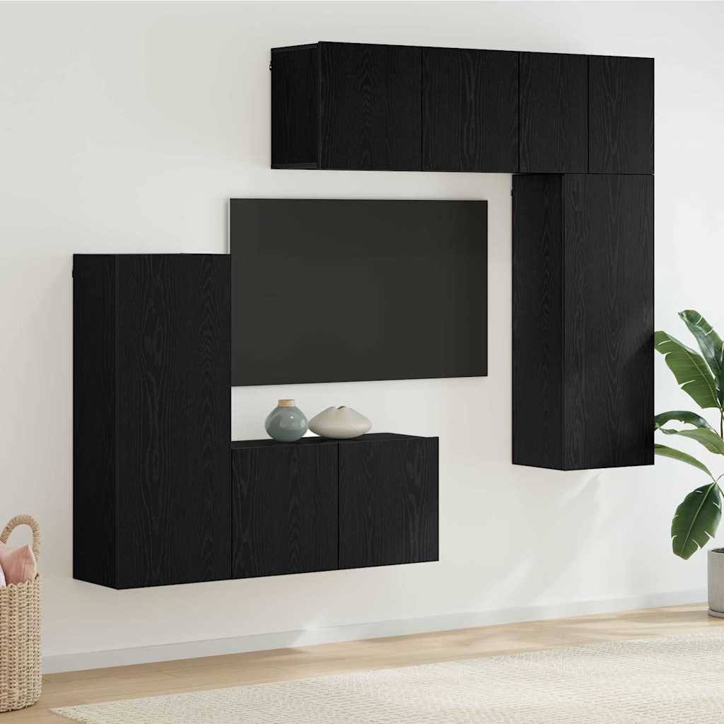 TV-Wandmöbel 5 pcs Schwarz Eichen-Optik Holzwerkstoff