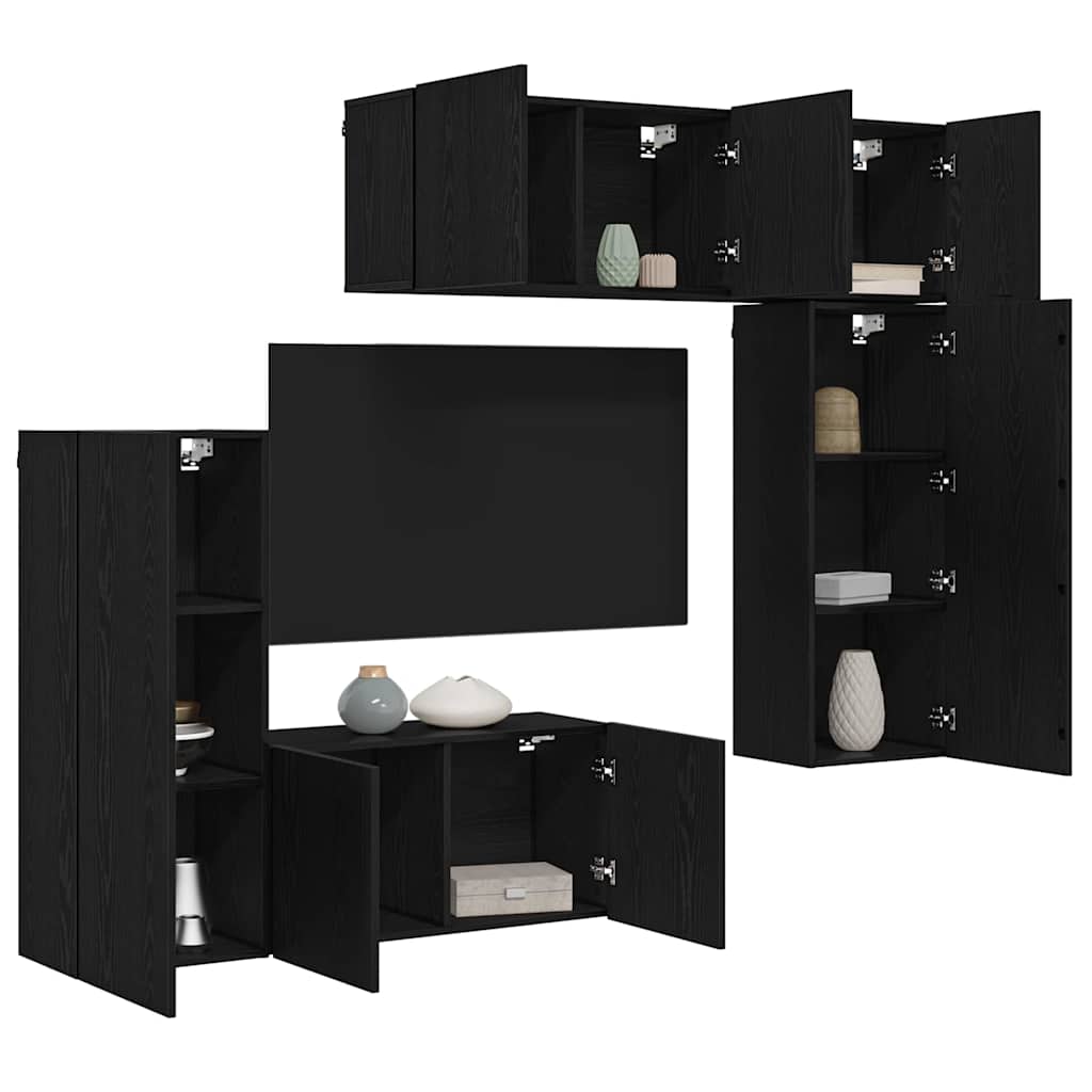 TV-Wandmöbel 5 pcs Schwarz Eichen-Optik Holzwerkstoff