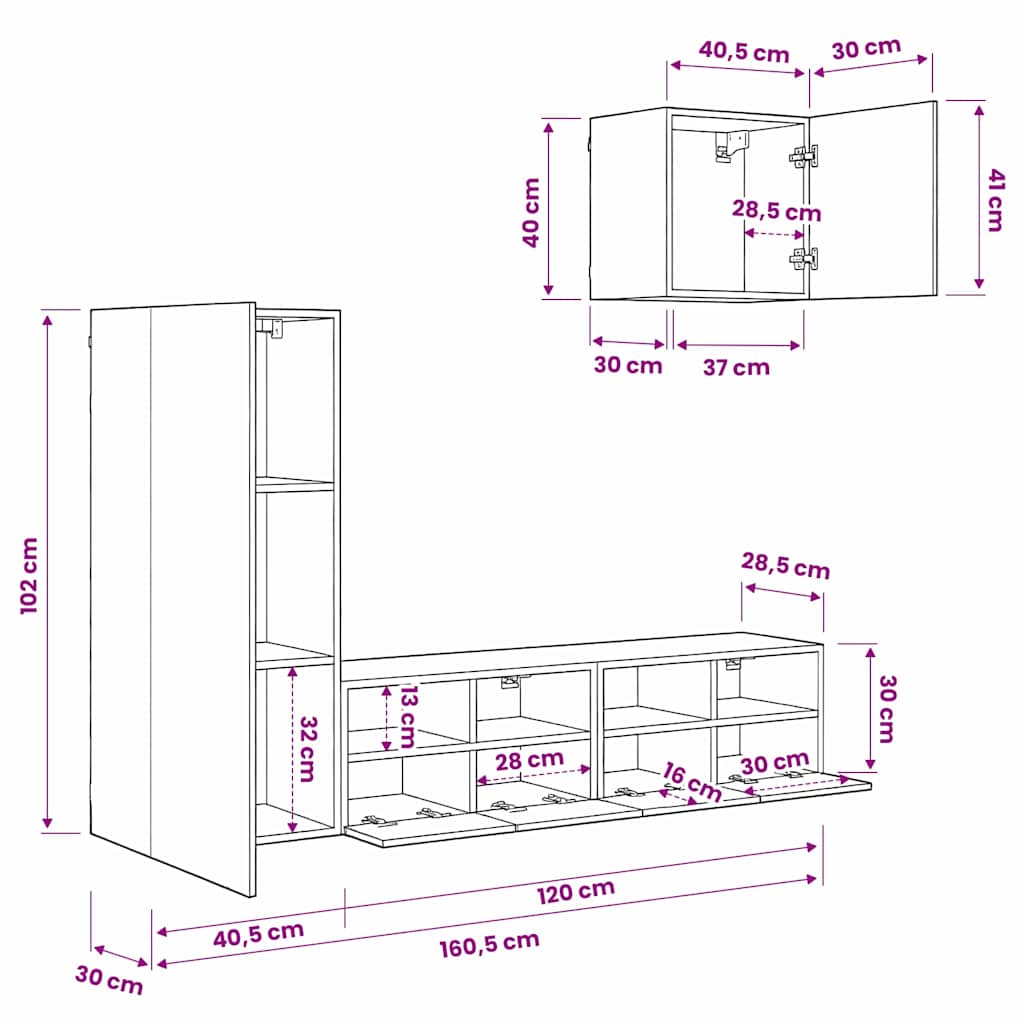TV-Wandgeräte 4 pcs Altholz Holzwerkstoff