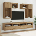 TV-Wandgeräte mit LED-Lichtleisten 6 pcs Altholz Holzwerkstoff