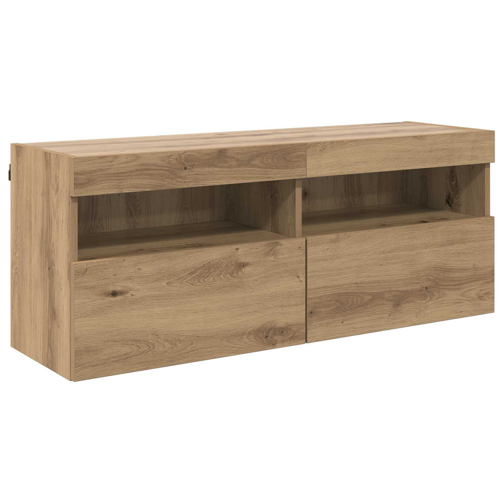 TV-Wandgeräte mit LED-Lichtleisten 6 pcs Altholz Holzwerkstoff