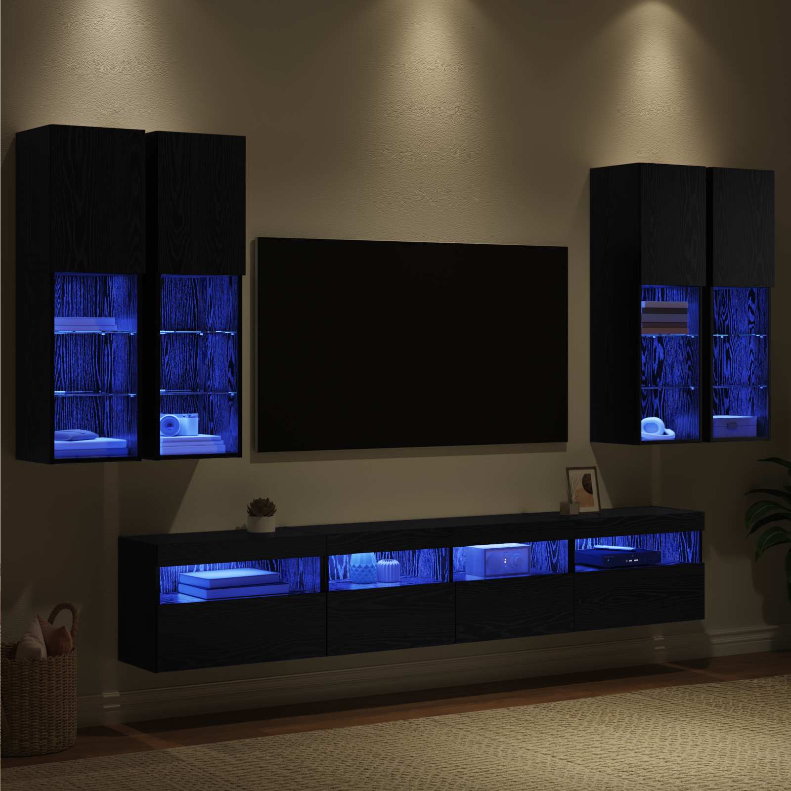 TV-Wandschrank-Set mit LED-Lichtern 7 pcs Schwarz Eichen-Optik