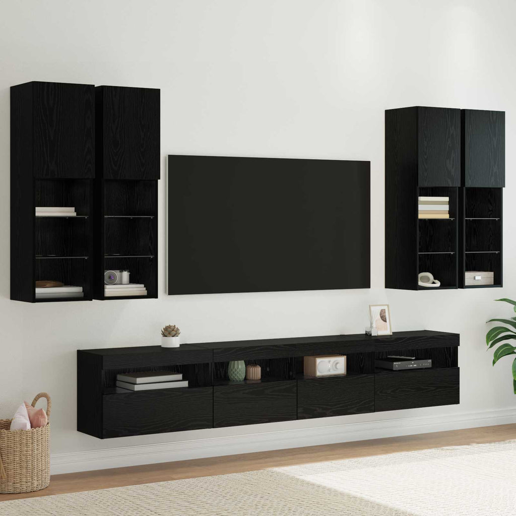 TV-Wandschrank-Set mit LED-Lichtern 7 pcs Schwarz Eichen-Optik