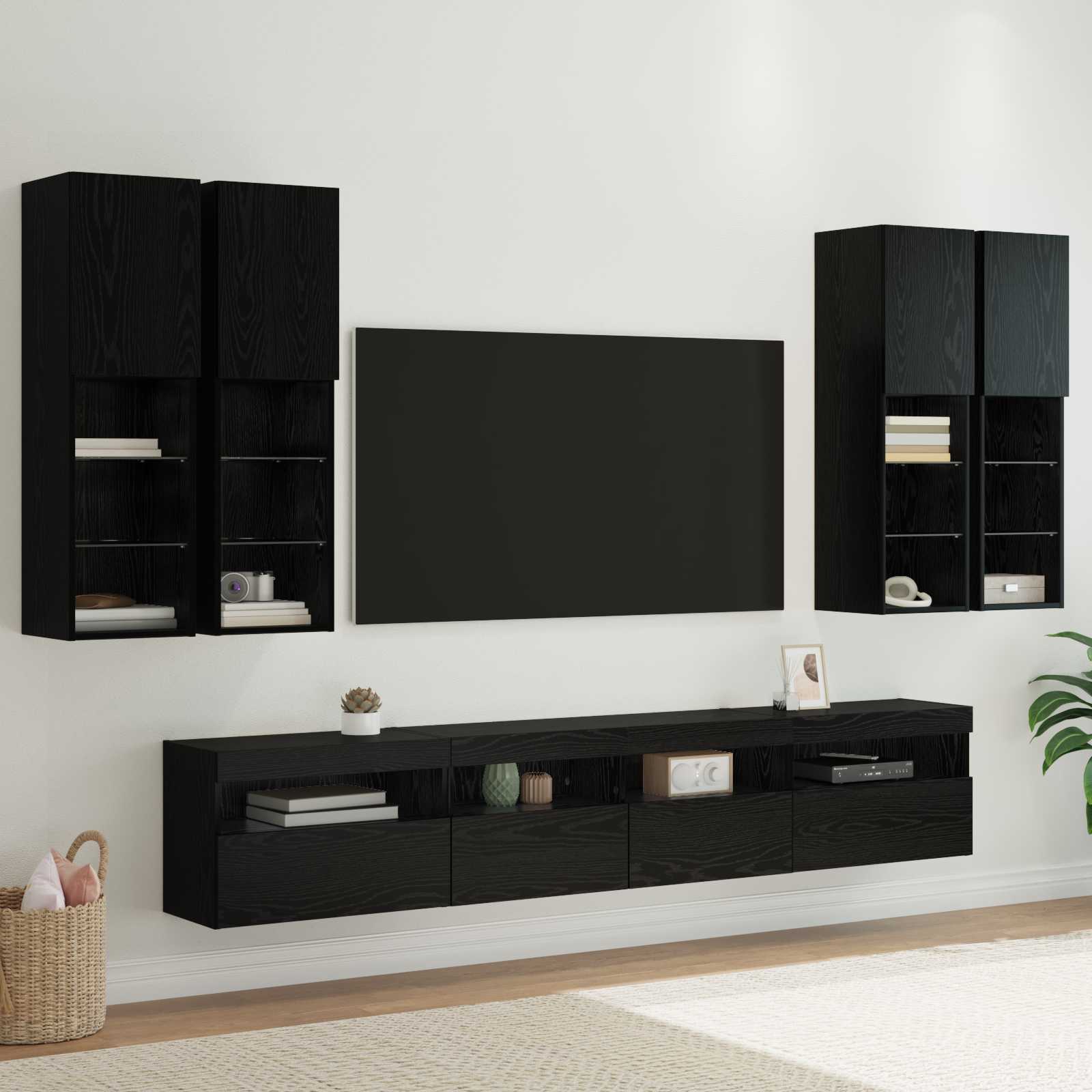 TV-Wandschrank-Set mit LED-Lichtern 7 pcs Schwarz Eichen-Optik