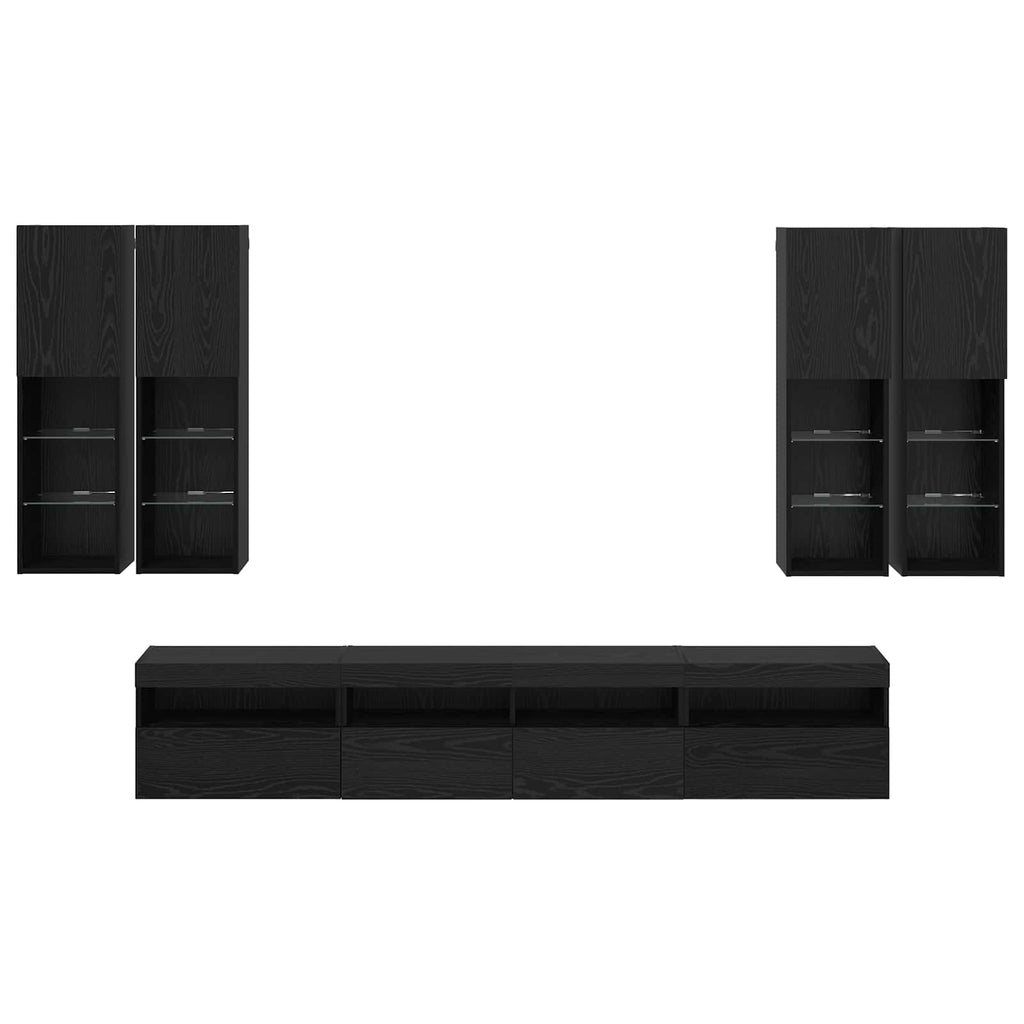 TV-Wandschrank-Set mit LED-Lichtern 7 pcs Schwarz Eichen-Optik