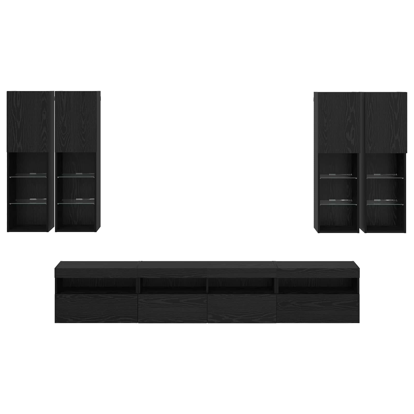 TV-Wandschrank-Set mit LED-Lichtern 7 pcs Schwarz Eichen-Optik