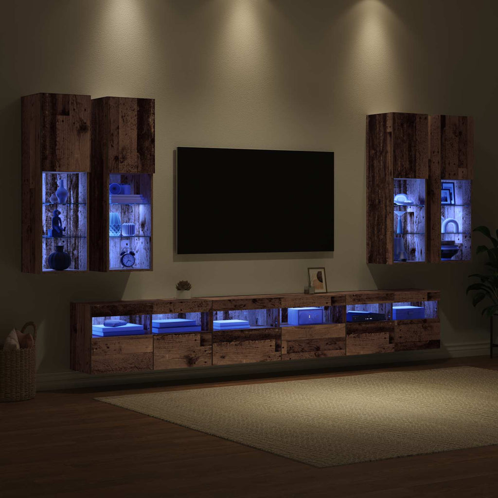 TV-Wandregal-Set Wandmontiert 7 pcs Altholz Holzwerkstoff
