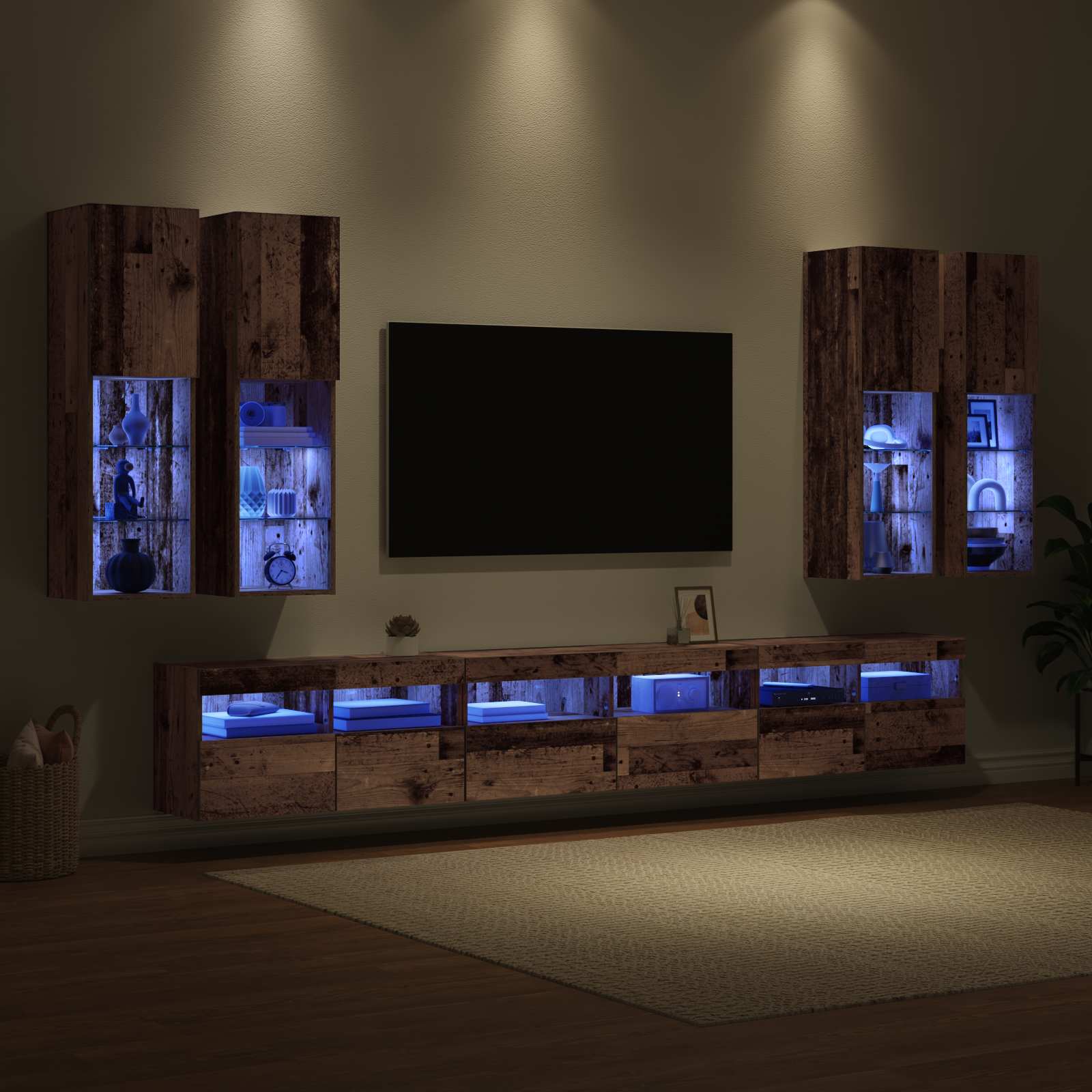 TV-Wandregal-Set Wandmontiert 7 pcs Altholz Holzwerkstoff