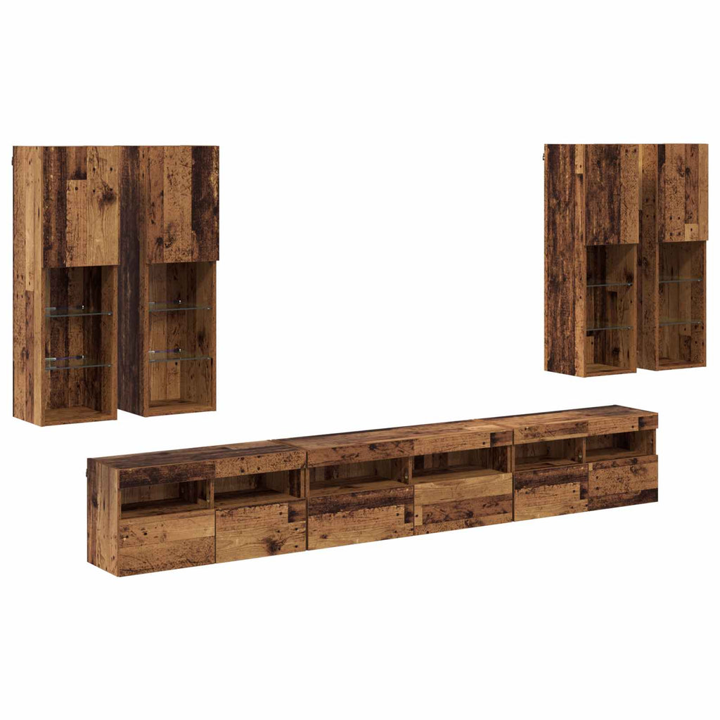 TV-Wandregal-Set Wandmontiert 7 pcs Altholz Holzwerkstoff