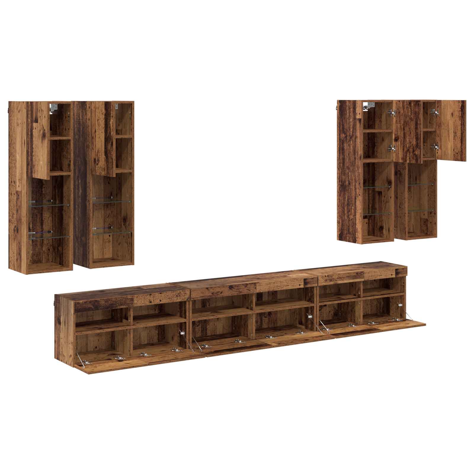TV-Wandregal-Set Wandmontiert 7 pcs Altholz Holzwerkstoff