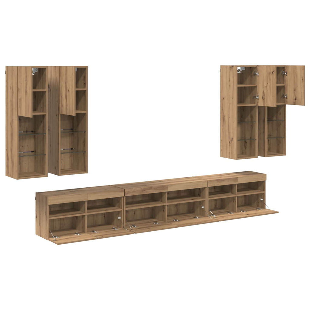 TV-Wandregal-Set Wandmontiert 7 pcs Artisan-Eiche Holzwerkstoff