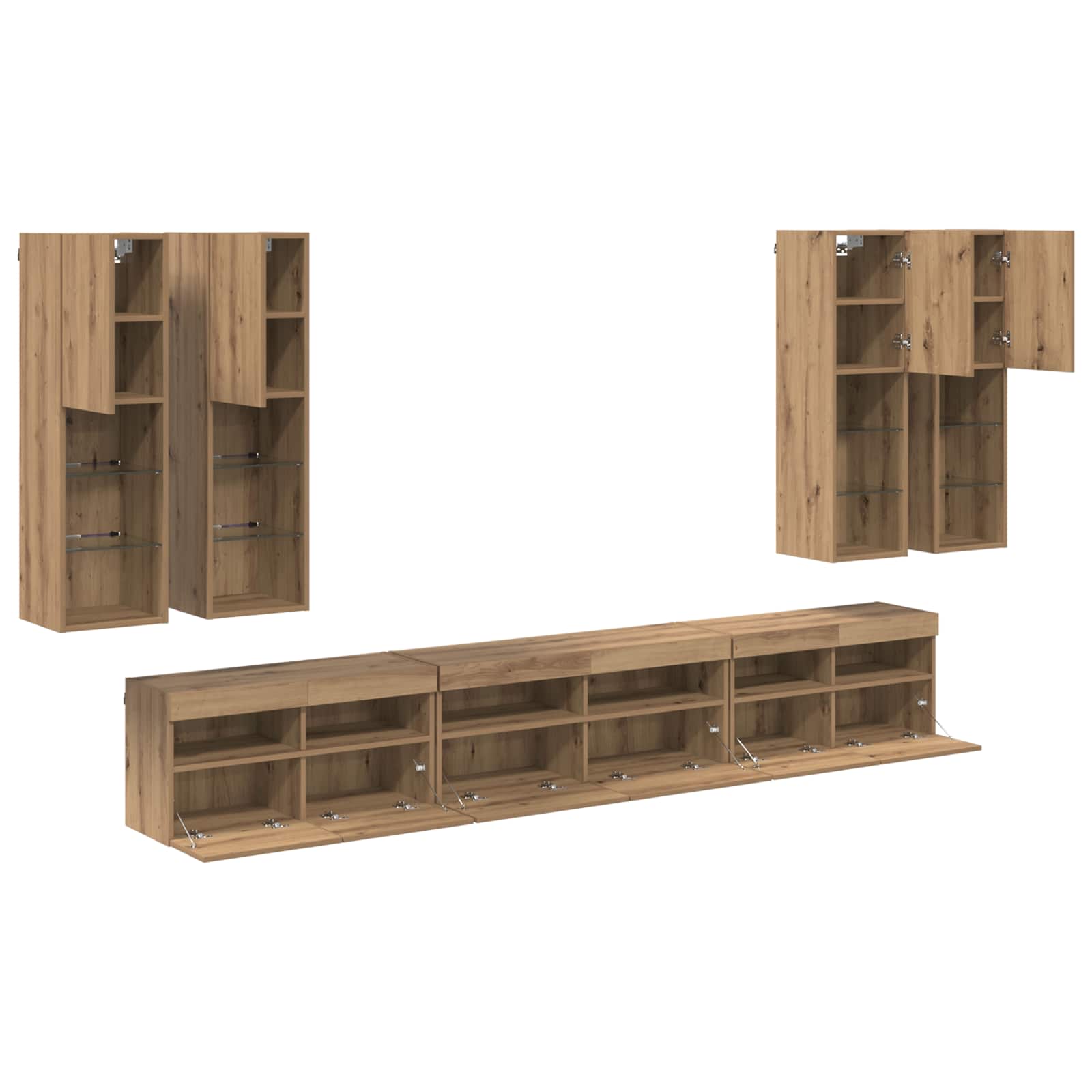 TV-Wandregal-Set Wandmontiert 7 pcs Artisan-Eiche Holzwerkstoff