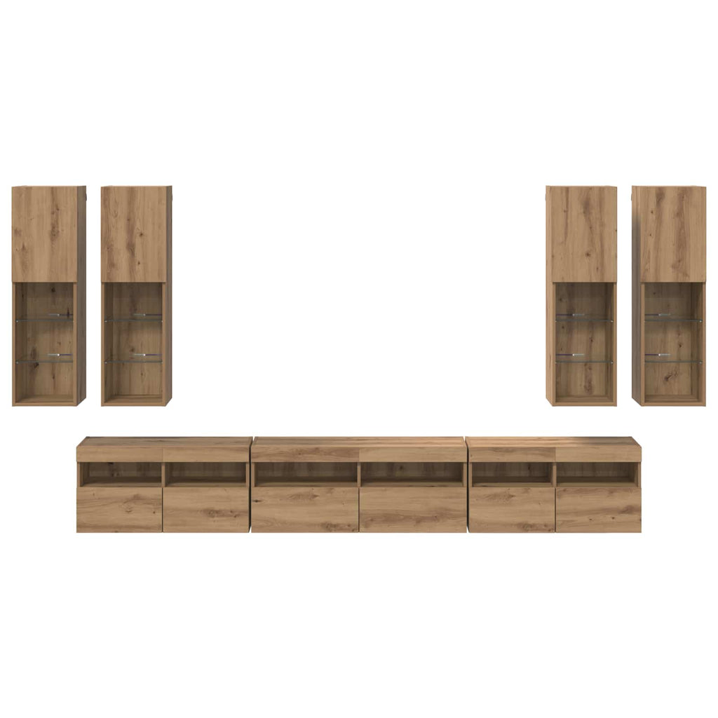 TV-Wandregal-Set Wandmontiert 7 pcs Artisan-Eiche Holzwerkstoff