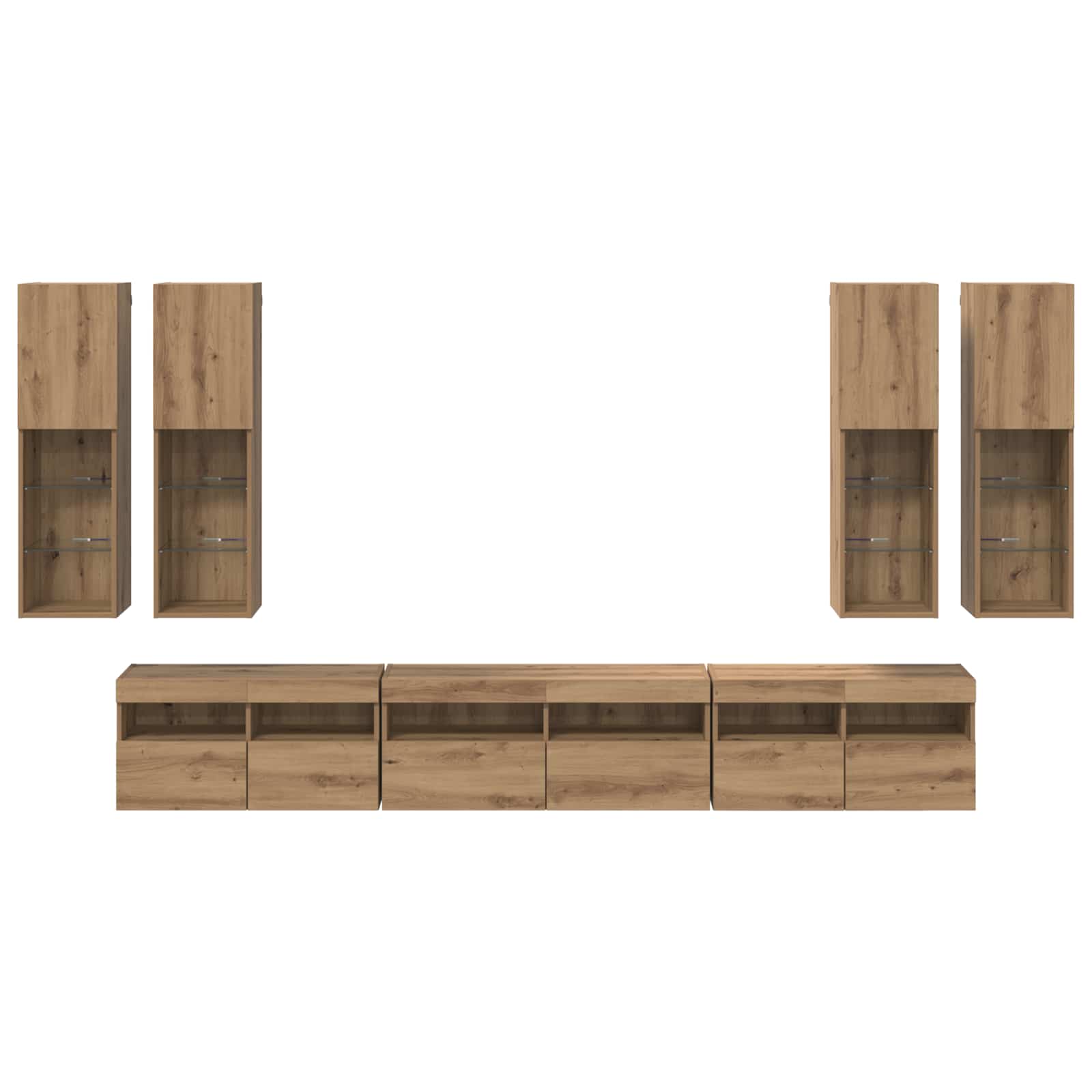 TV-Wandregal-Set Wandmontiert 7 pcs Artisan-Eiche Holzwerkstoff