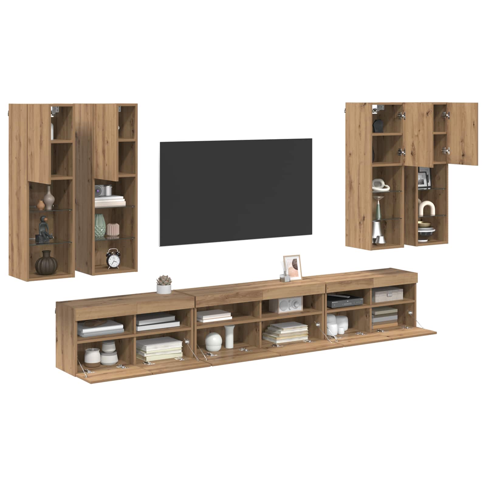 TV-Wandregal-Set Wandmontiert 7 pcs Artisan-Eiche Holzwerkstoff