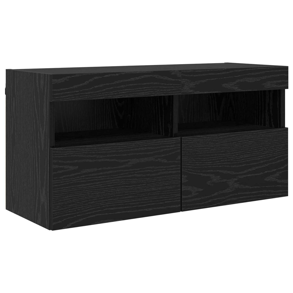 TV-Wandregal-Set 7 pcs Schwarz Eichen-Optik Holzwerkstoff