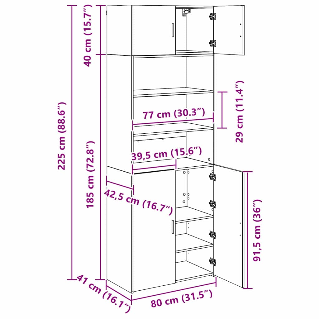 Aufbewahrungsschrank Altholz 80 x 42,5 x 225 cm Holzwerkstoff
