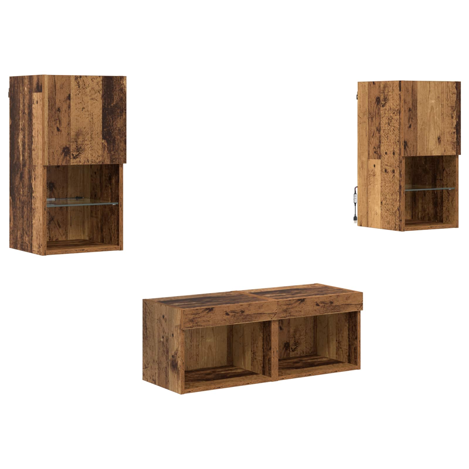 TV-Wandregale mit LED-Lichtleisten 4 pcs Altholz Holzwerkstoff