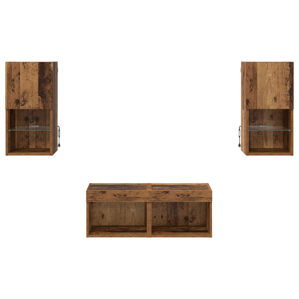 TV-Wandregale mit LED-Lichtleisten 4 pcs Altholz Holzwerkstoff
