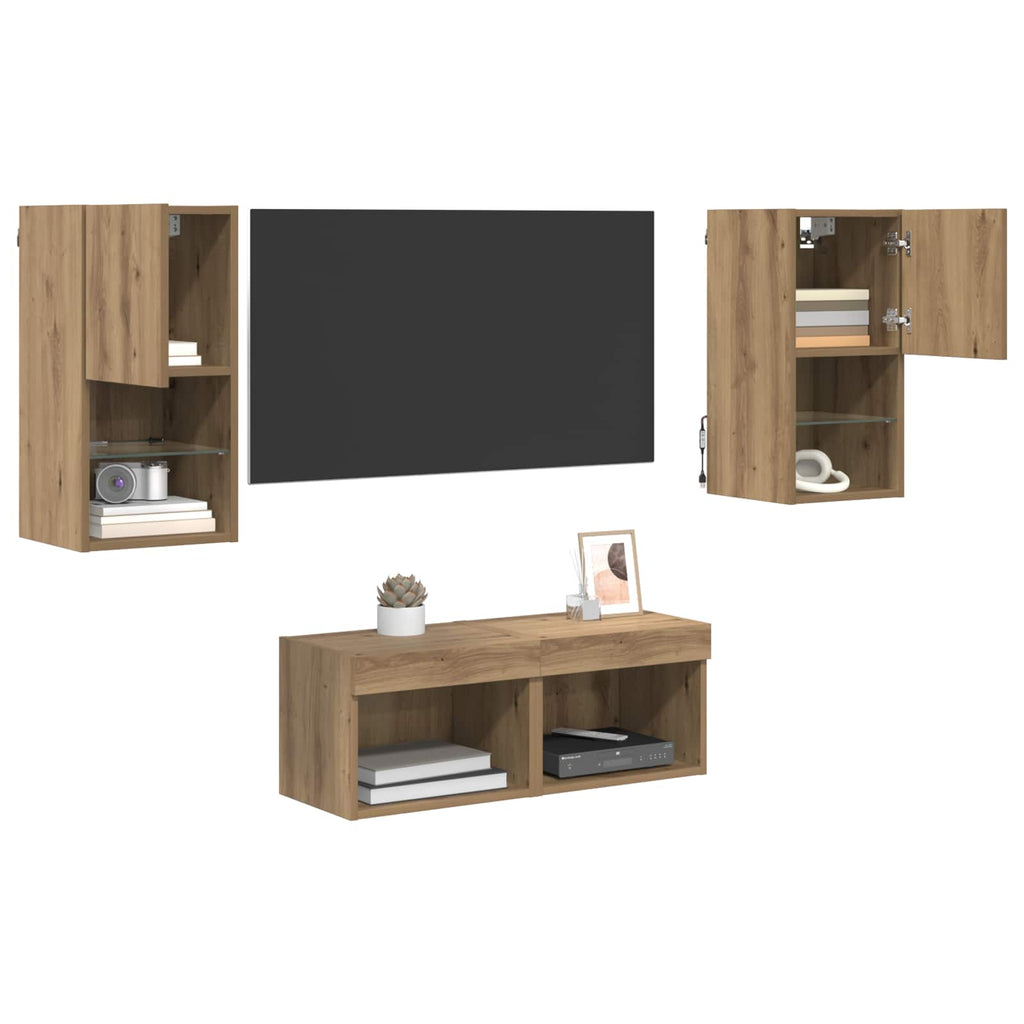 TV-Wandregale Wandmontiert 4 pcs Artisan-Eiche Holzwerkstoff