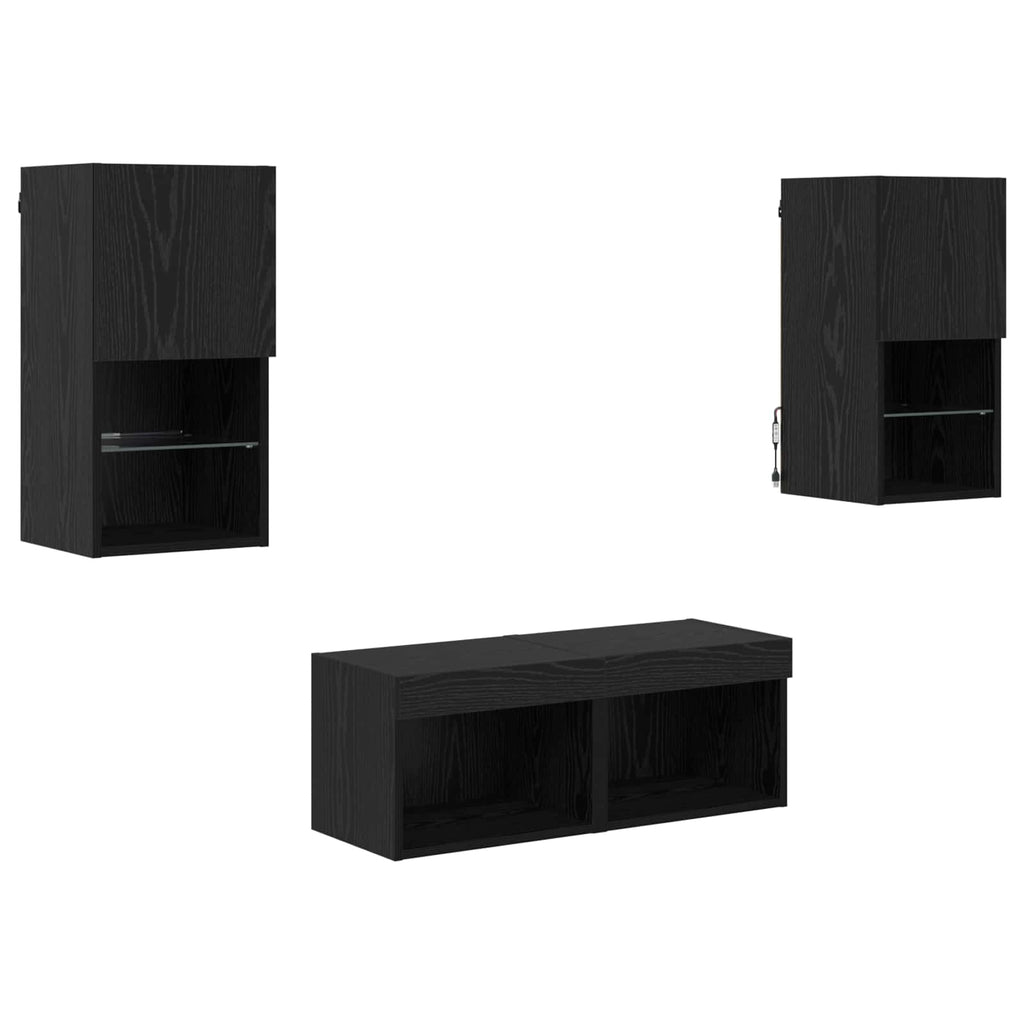 TV-Wandregale 4 pcs Schwarz Eichen-Optik Holzwerkstoff