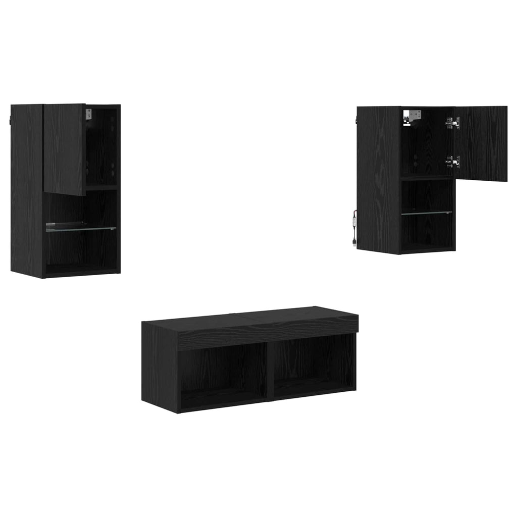 TV-Wandregale 4 pcs Schwarz Eichen-Optik Holzwerkstoff