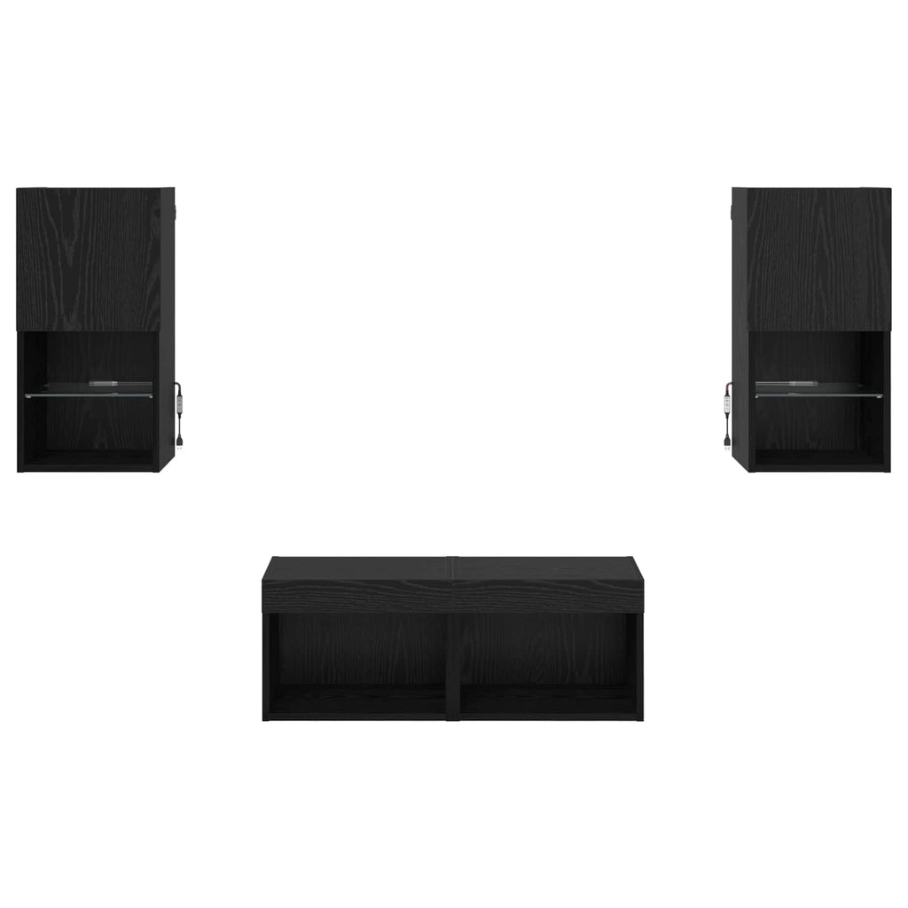 TV-Wandregale 4 pcs Schwarz Eichen-Optik Holzwerkstoff