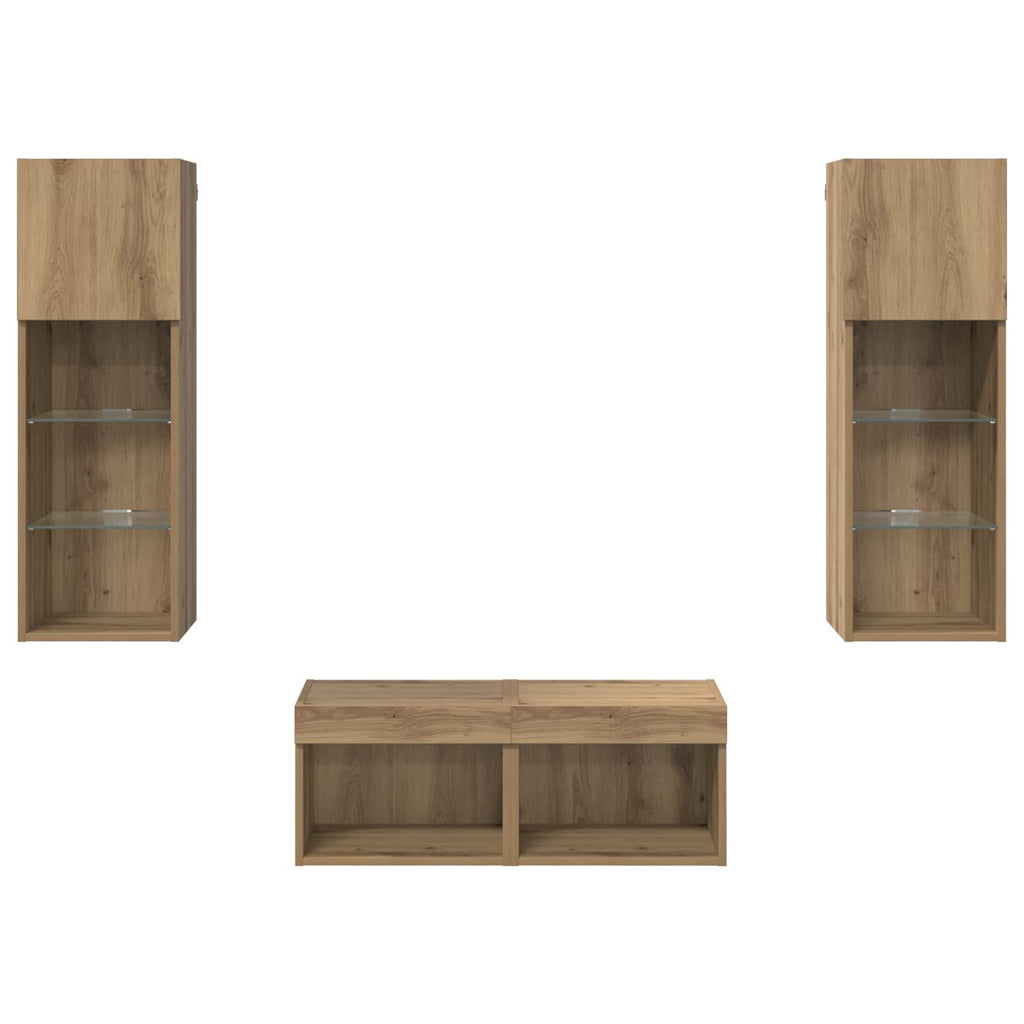 TV-Wandregale 4 pcs Schwarz Eichen-Optik Holzwerkstoff