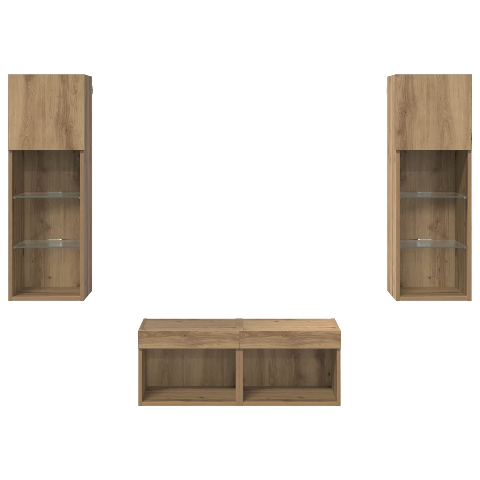 TV-Wandregale 4 pcs Schwarz Eichen-Optik Holzwerkstoff