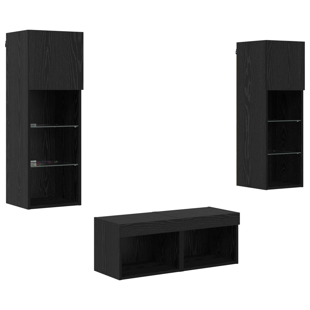 TV-Wandregale 4 pcs Schwarz Eichen-Optik Holzwerkstoff