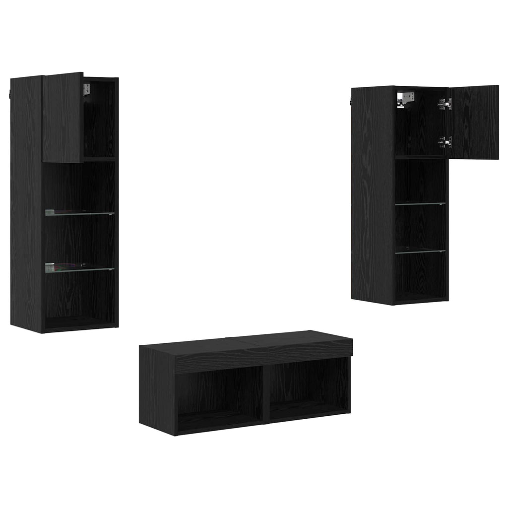 TV-Wandregale 4 pcs Schwarz Eichen-Optik Holzwerkstoff