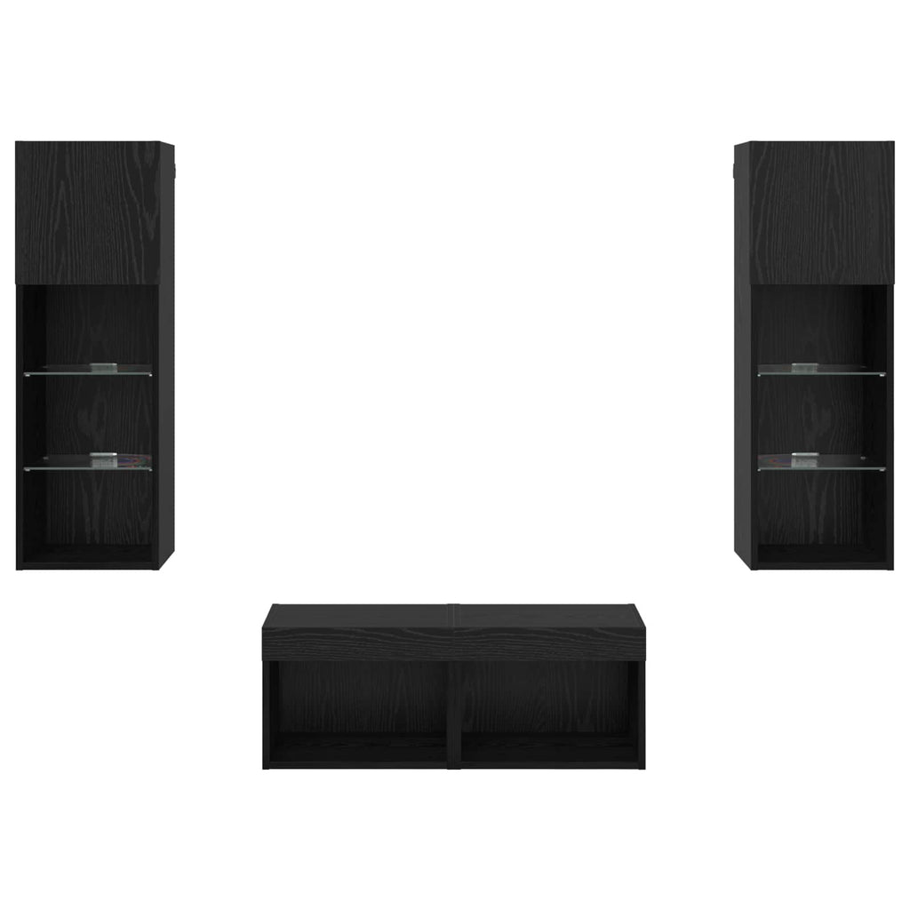 TV-Wandregale 4 pcs Schwarz Eichen-Optik Holzwerkstoff