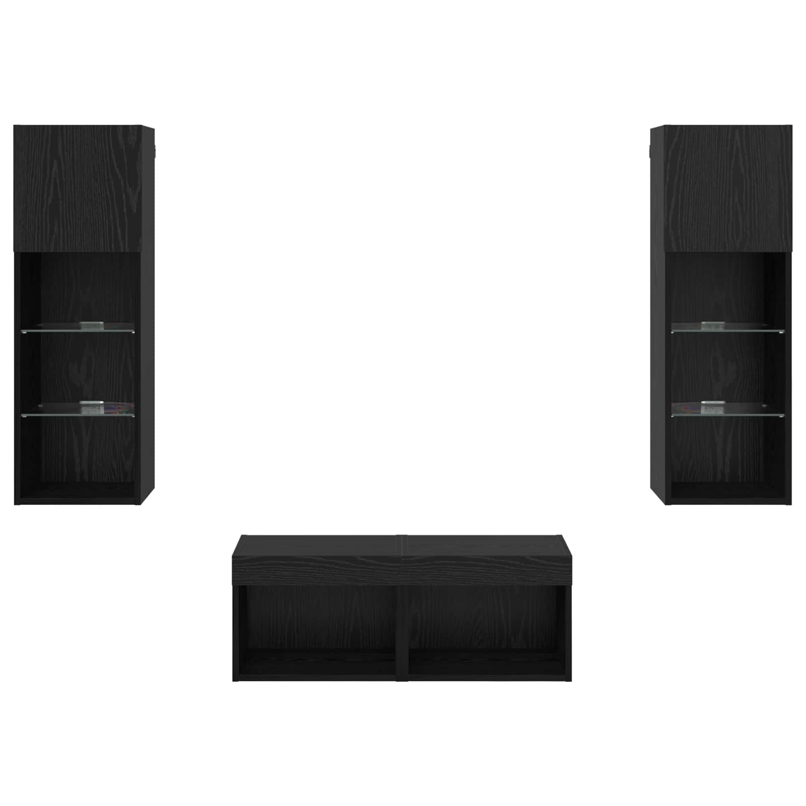 TV-Wandregale 4 pcs Schwarz Eichen-Optik Holzwerkstoff