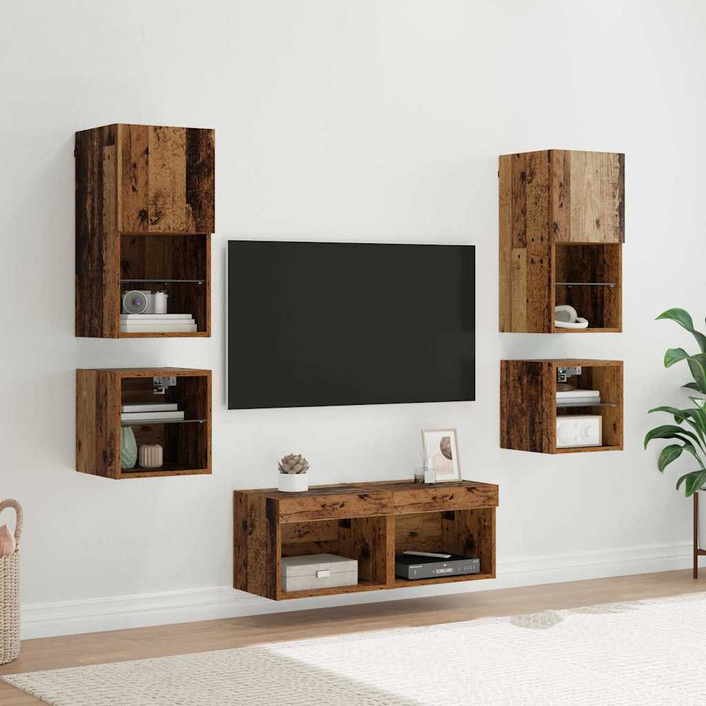 TV-Wandgeräte 8 pcs Altholz Holzwerkstoff